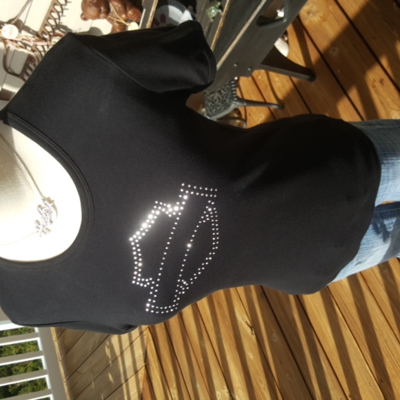 HARLEY-DAVIDSON ♡ Sweet Vintage Black w/Silver Studded Bar 'n Shield H-D Top L - Picture 10 of 16